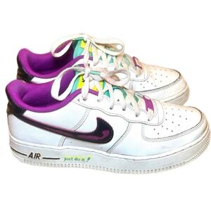 Nike Air Force 1 Low White Purple Teal Just Do It GS Sneakers CW1590-101